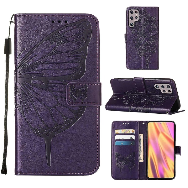 Kompatibel med Samsung Galaxy S23 Ultra 5g Flip Case Cover Premium Läder Prägling Magnetisk Purple