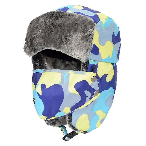 Vinter Trapper Trooper Hat for Gutter og Jenter, Utendørs Varm Skilue Vindtett Maske Øreklaffer Ushanka Fleece Hat for Barn Camouflage Yellow