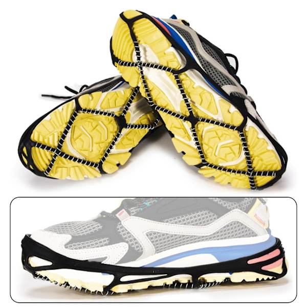 Farfi 1 par Anti Slip Sne Traction Cleats Fjedre Design Rustfrit Stål Høj Styrke Sko Is Pigge Til Klatring Black