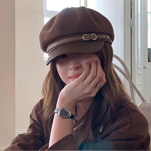 Kvinders Retro Moderigtig Britisk Baret Koreansk Alsidig Hat K Ottekantet U E3A0 Black One size