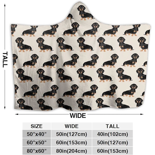 Dachshund Wiener Dog Hettempledde Plysj Teppe Mykt Bærbar Teppe Varmt Hettempledde Kåpe Poncho Kappe Wrap Badekåpe Sofa Sove Teppe Flanell Sengetøy 80\"X60\" 50x40in 125x100cm