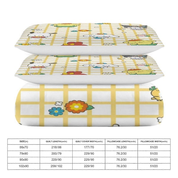 v1193 Sanrio Quilt Set Tjockt Mjukt 3-delars Sängklädesset Året Runt Täcke med 2 Örngott för Vuxna Kvinnor Flickor Tonåringar Hem Rum Inredning io1193 135x200cm 53x78in