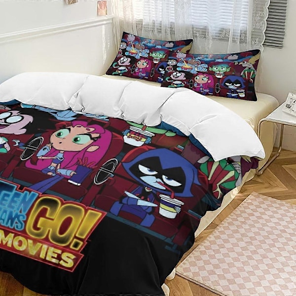x185 Teen Titans Go 3-delt sengetøjssæt Varmt og behageligt blødt dynebetræk sengetøjssæt med 1 dynebetræk og 2 pudebetræk til soveværelse b185 200x200cm 78x78in