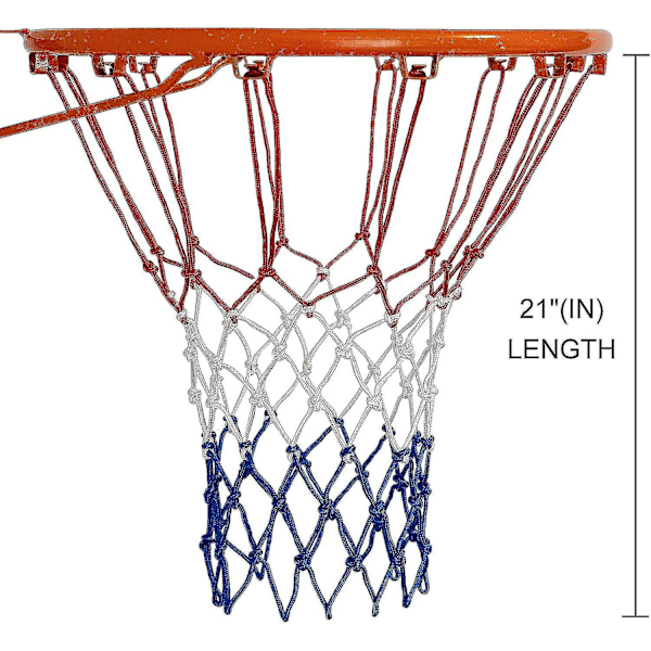 2-delad basketnät med regn- och solskydd, rött, vitt och blått vävt rep, lämplig för professionella inomhus- och utomhusspel