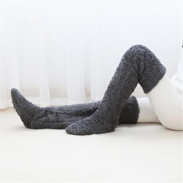 Snugglepaws Sock Slippers, Snugglepaws Long Socks, Sock Slippers för kvinnor, Varmt över knäet Fuzzy Fluffy Cozy Socks Soft Slipper Dark Grey