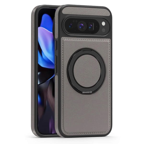 Compatible with Google Pixel 10 Pro XL Case with Ring Stand Compatible with MagSafe PU Leather Back Grey Grey Grey