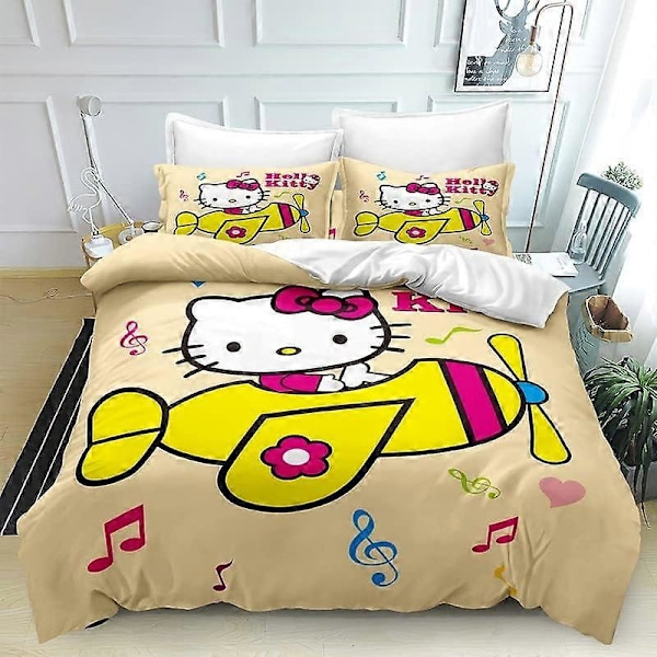 i113 Tryckt Påslakan Hello Bedding Sängset Kitty Mjukt Täcke Mikrofiber med Dragkedja Passar Utmärkt Till All Inredning jm113 240x260cm 94x102in