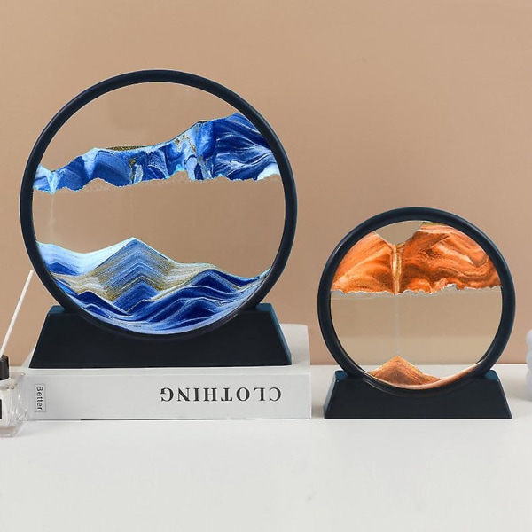 Moving Sand Art Picture Rundt Glas 3d Naturligt Landskab Flydende Sand Stel Timeglas Decor For Blue 12in