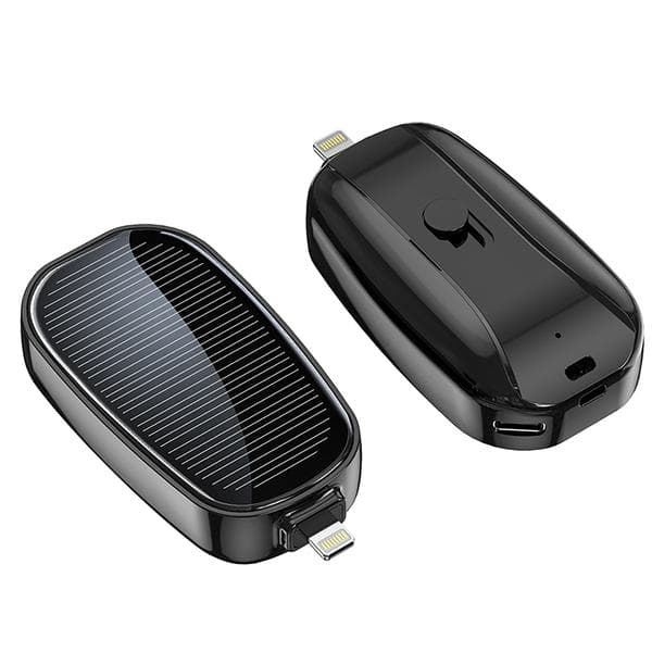 Mini Solcelleoplader Nøglering Powerbank til Mobiltelefon 1200mAh Sort: Til Lightning Sort Black A
