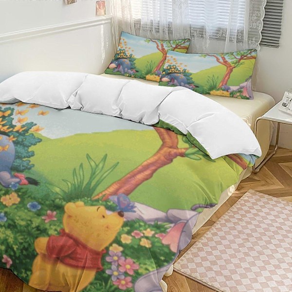 v378 Nalle Puh 3-delat Bäddset för Enkelsäng - Inkluderar 1 Enkelt Täcke och 2 Örngott - Färgbeständig Mikrofiber - Nalle Puh io378 135x200cm 53x78in