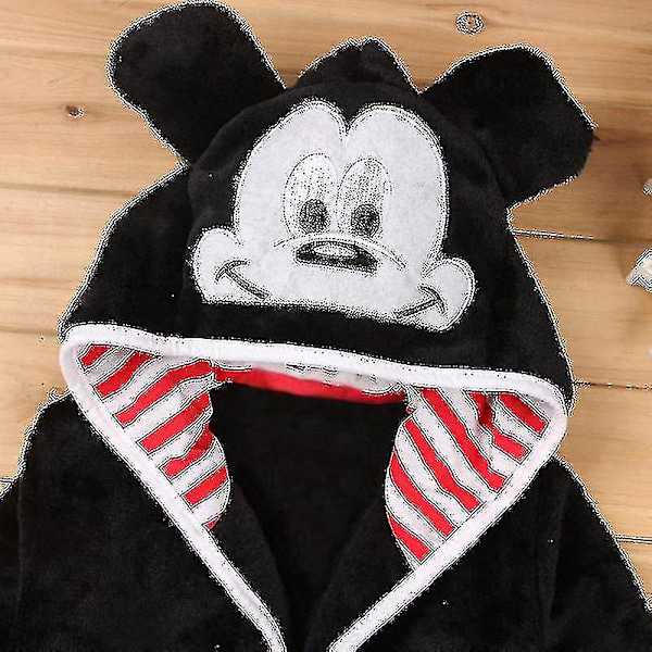 Børne Badekåbe med Hætte i Fleece til Drenge og Piger - Mickey Mouse - Dyremotiv - Nattelinned Black 2-3 Years