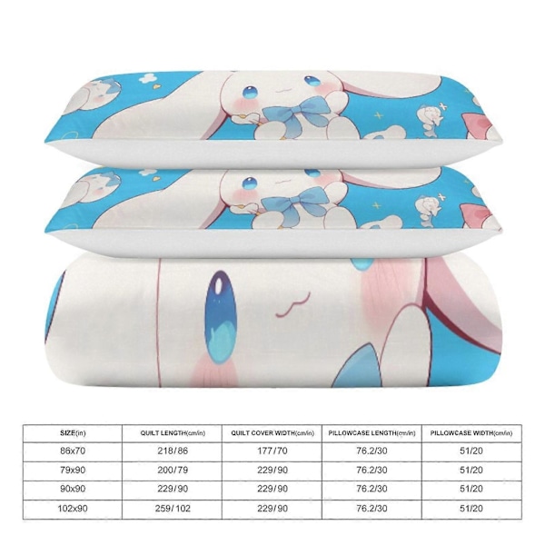 v1097 Cinnamoroll Dynesett Tykk Myk 3 Deler Sengetøy Sett Helårs Dynetrekk med 2 Putetrekk for Voksne Kvinner Jenter Tenåringer Hjem Rom Dekor io 135x200cm 53x78in