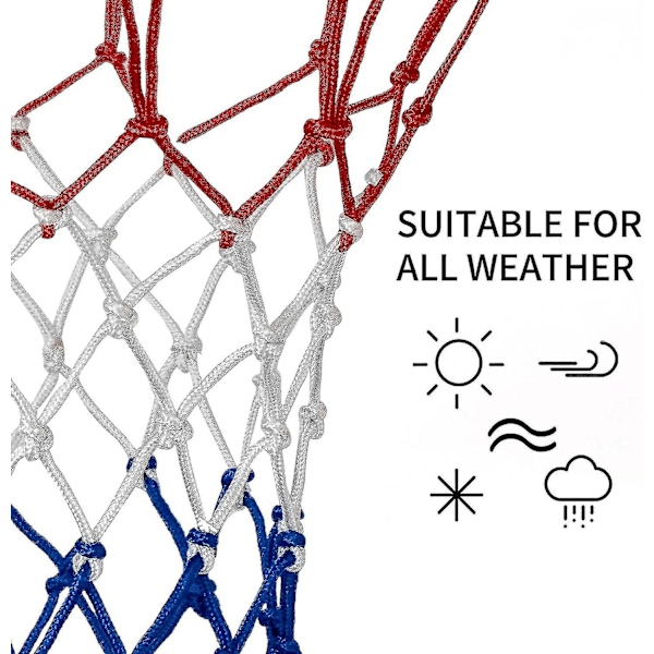 2-delad basketnät med regn- och solskydd, rött, vitt och blått vävt rep, lämplig för professionella inomhus- och utomhusspel