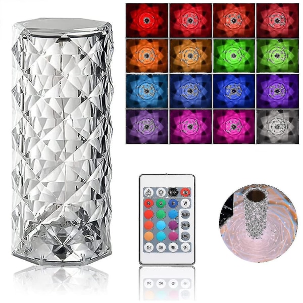 Crystal Diamond Table Lamp, 16 Colors Usb Charging Touch Lamp Bedside Night Light With Remote Control