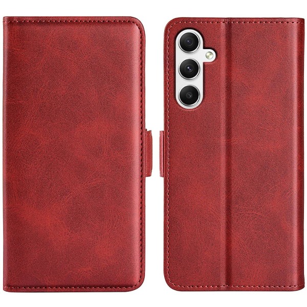 For Samsung Galaxy A35 5G PU Lær Lommebokveske Flip Telefondeksel med 3 Kortlommer Red