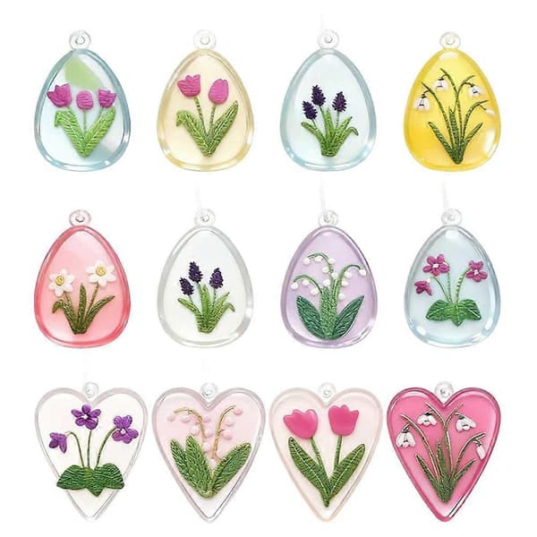 12 stk. påskebryllupper akrylpynt blomstermønsterdekoration ☾ C6J4 White 12pcs