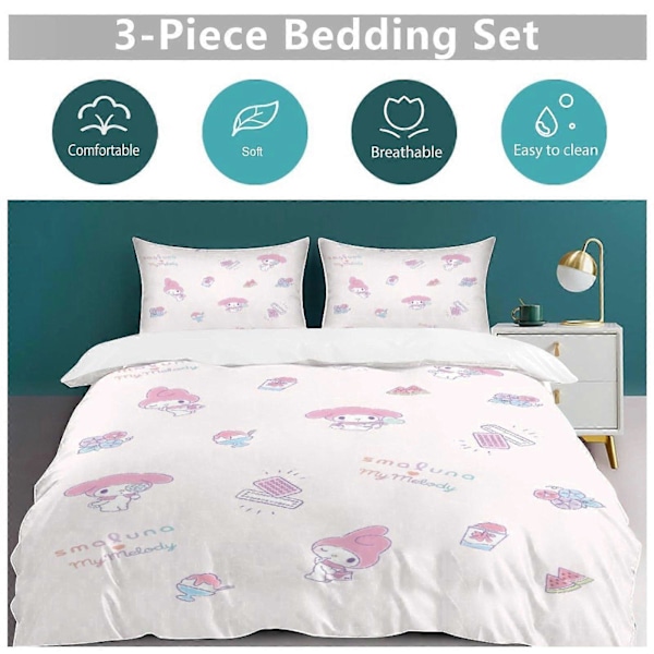 v1162 Sanrio Täcke Set Tjockt Mjukt 3-delars Sängklädesset Året Runt Täcke med 2 Örngott för Vuxna Kvinnor Flickor Tonåringar Hem Rum Inredning io1162 135x200cm 53x78in