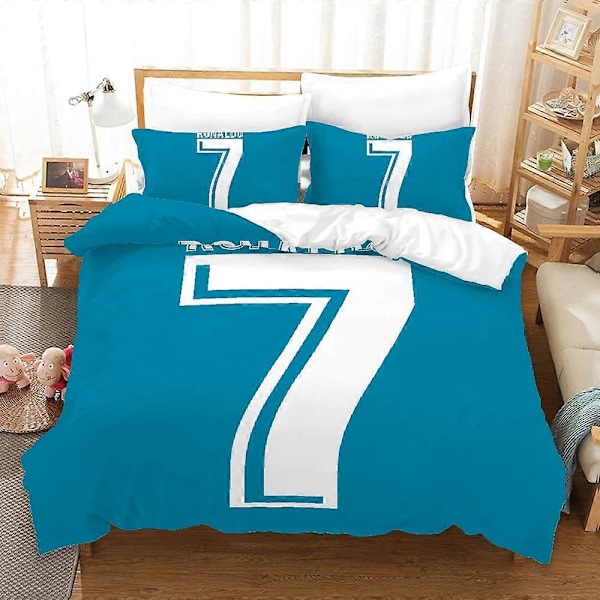 v504 Sengetøy CR Putetrekk King Size Sengesett Soverom Enkelt Dobbeltseng King Size Dynetrekk Dyne Trekk Med Glidelåslukking Ronaldo 3-Deler 200x200cm 78x78in