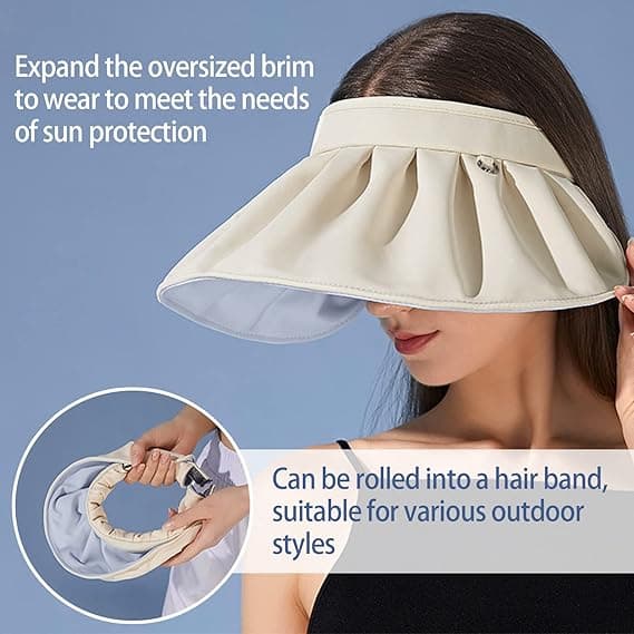 Damevisirer, Clip-on Foldbart Bredskygget Dame Golfvisir, Roll-up Pandebånd Solhat med UV-beskyttelse