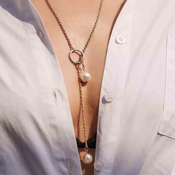 Pearl Lariat Halskjede Gull Chunky Chain Y Halskjede Pearl Duskkjede Lang Acsergery Gave