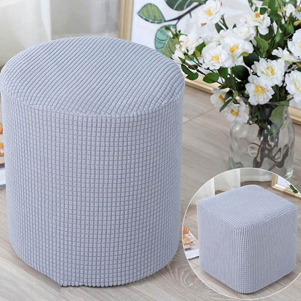 Stolsöverdrag Enfärgat Dammskyddande Elastisk Kantdesign Polyester Stretch Kvadrat/Rund Pall P Light grey