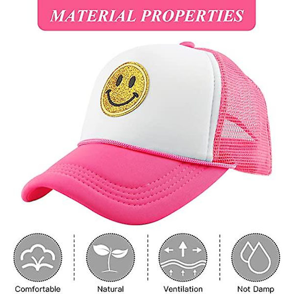 Unisex Baseball Cap Smiley, gul Glitter Smiley Face Printing Broderad Lastbilshatt
