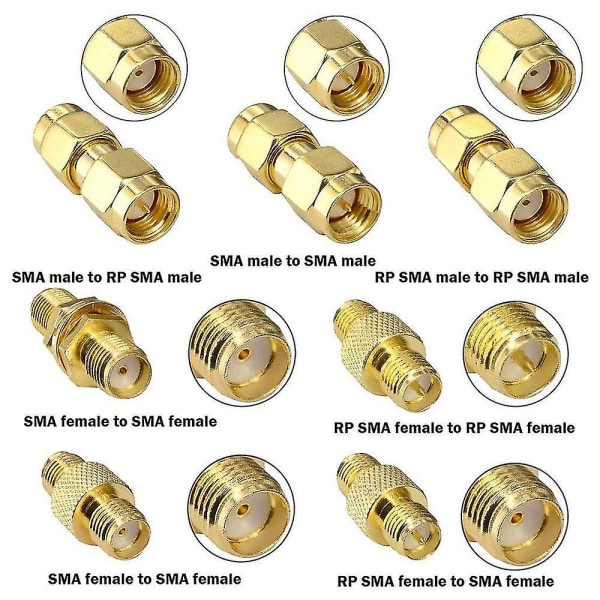 15 tyyppinen RF-antenniadapterisarja Sma-liitin Sma-uros-naarasmuunnin Wifi-antennijatkeelle C
