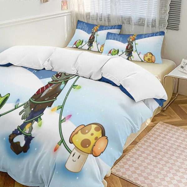 v1333 Plants Vs Zombies Täcke Set Tjockt Mjukt 3 Delars Sängklädesset Året Runt Täcke med 2 Örngott för Vuxna Kvinnor Flickor Tonåringar Hemrum De 240x260cm 94x102in