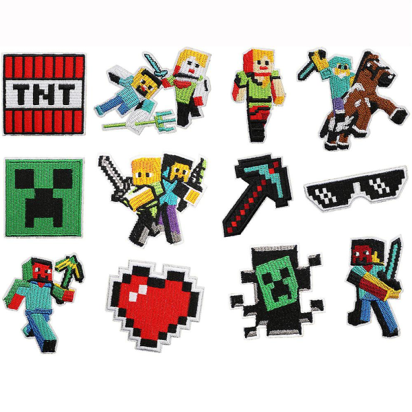 16 stk. Minecraft broderede patches sy på/stryg på patches dekoration applikation til tøj, hat, diy tilbehør