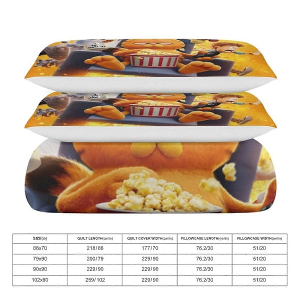x6 Garfield -pussilakanasetti, mikrokuituinen vuodevaatesetti, 3D-painettu kevyt 3-osainen peittosetti, 1 pussilakana ja 2 tyynyliinaa lapsille, pojille ja tytöille 135x200cm 53x78in