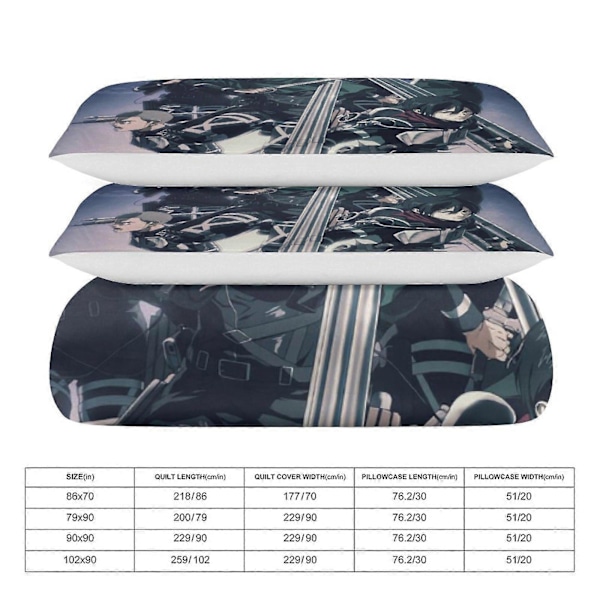 v1329 Attack On Titan Dynesett Tykkere Mykt 3-delt Sengesett Helårs Dynetrekk med 2 Putetrekk for Voksne Kvinner Jenter Tenåringer Hjem Rom Deco 135x200cm 53x78in