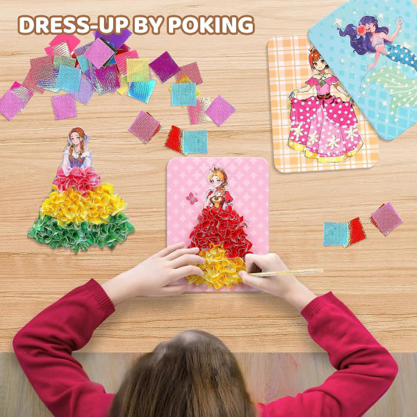 Kreativ pusselpunktering för barn 8-12, gör-det-själv prinsessklänningshantverk för flickor, 2023 barnens tygkonstmani poke-ritning julklapp 12 Princess Board