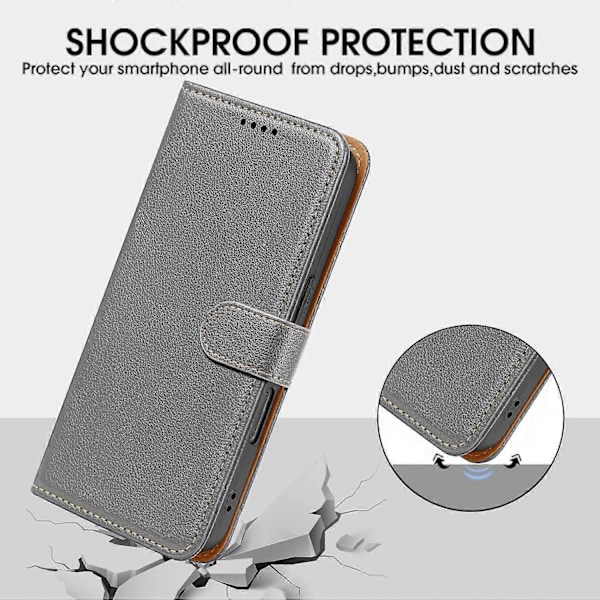 Læderetui til Sony Xperia 10 VI med Litchi-struktur, Wallet, RFID-blokering, Telefoncover - Multicolor Grey