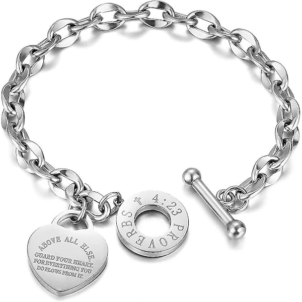 Hjerte Initial Armbånd, Acsergery Gravert Bibelvers Ordspråkene 4:23 Armbåndskjeder Gave