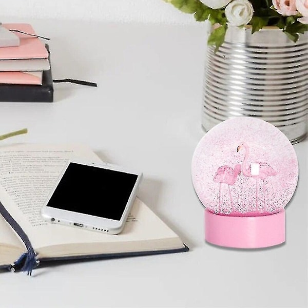 Flamingo Glitter Klar Glas Sne Globus Krystal Kugle Med Pink Base Kvinder Gaver