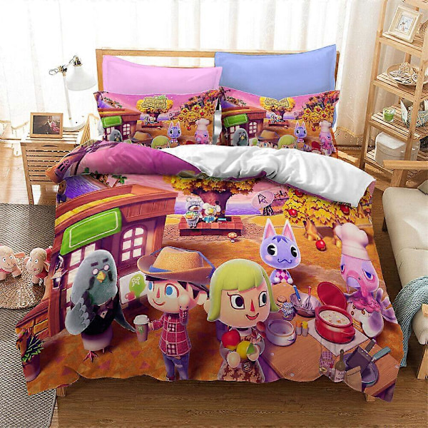 v5795 Sängkläder Animal Crossing Sängset 3 Delar Påslakan Örngott Överdrag Barn Presenter Sängkläder IU5795 135x200cm 53x78in