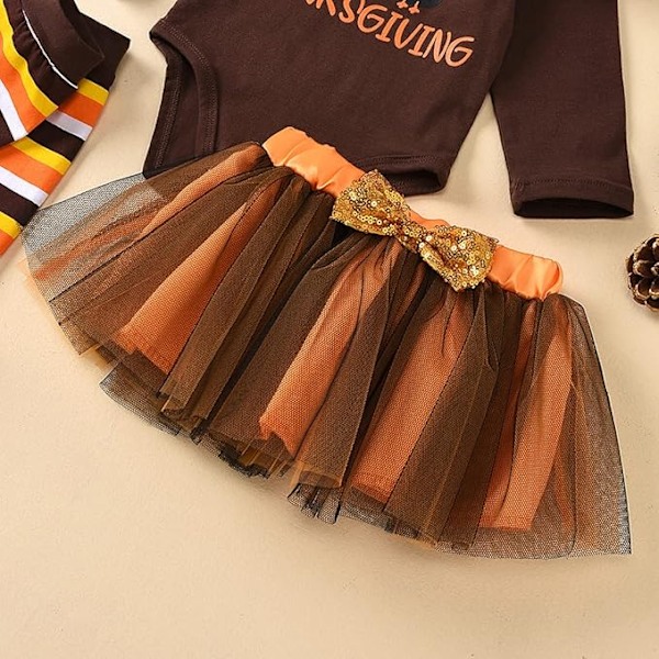 Europa, Amerika, Forår og Efterår Thanksgiving eksplosion trend fire-delt kalkun print langærmet skjorte gaze nederdel pige dragt light brown 3-6Months