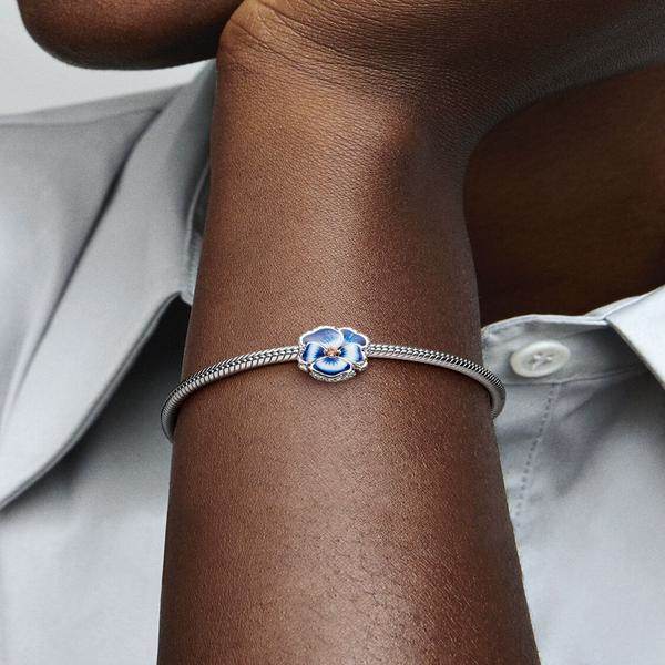 Pandora - Blå penséblomma berlock - Sterlingsilver