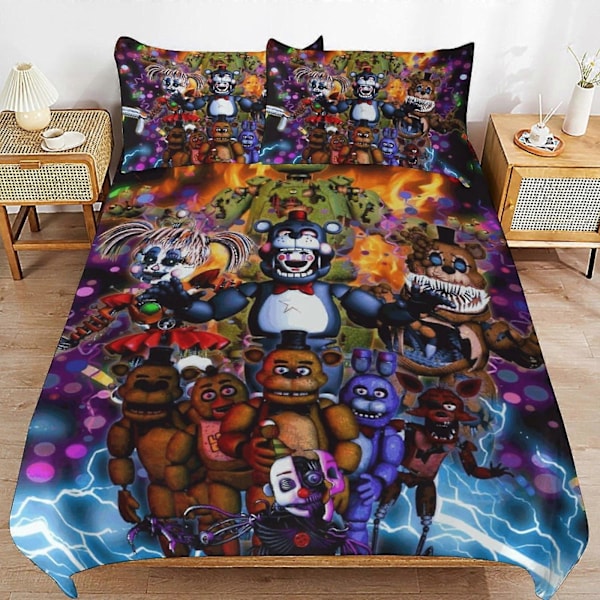 x194 Five Nights At Freddy'S Påslakan Mikrofiber Sängkläder Set 3D-tryckt Lättviktigt 3-delat Täcke Set, 1 Påslakan Och 2 Örngott 240x260cm 94x102in