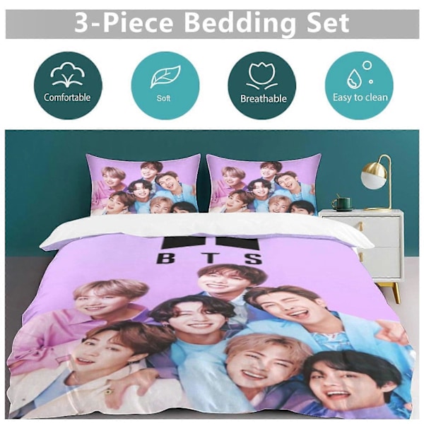d101 Kpop BTS Dynebetræk Sengesæt 3D Print Sengetøj Dynebetræk & 2 Pudebetræk fv101 135x200cm 53x78in
