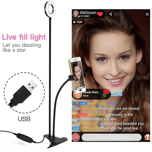 Selfie Ring Lys Med Fleksibel Mobiltelefon Holder White