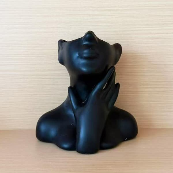 Makeupbørsteholder Kvindelig Buste Figur Vase Organizer Børste Opbevaringsboks Ny Black 1pcs