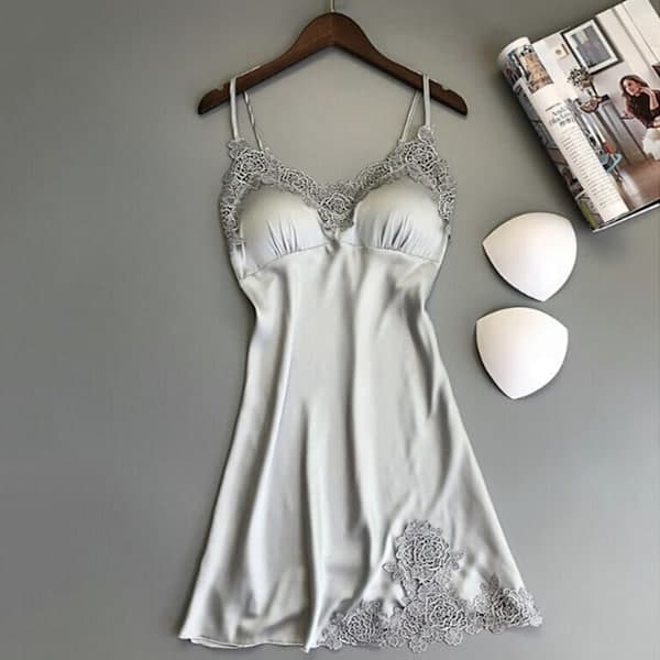 Sexy underkjole for kvinner, silke-blondekåpe, babydoll-nattkjole, grå S Grå Grå Gray S