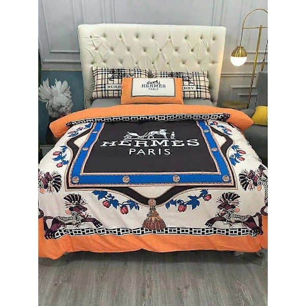 v575 Sängkläder Herms Logotyp Blomstermönster Täcke Påslakan Set Täcke Örngott Barn 3-Dels Sängklädesset (1 Påslakan + 2 Örngott) Sängkläder 220x240cm 94x102in