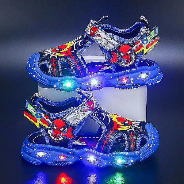Drenge LED-sandaler Spiderman Udendørssko Strandsko Børn Lyssende Sko Skridsikre sko til sommeren B B Blue 25 innersula 15.5 cm