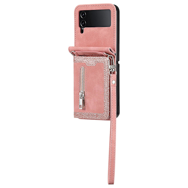 Samsung Galaxy Z Flip4 5g -kotelo, korttipidike, PU-nahkainen jalustapuhelinkotelo käsihihnalla Rose Gold