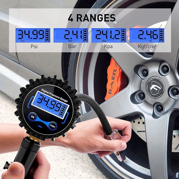 Digitalt dæktryksmåler 250 Psi, meget præcist digitalt dæktryksmåler med oppumpningspistol