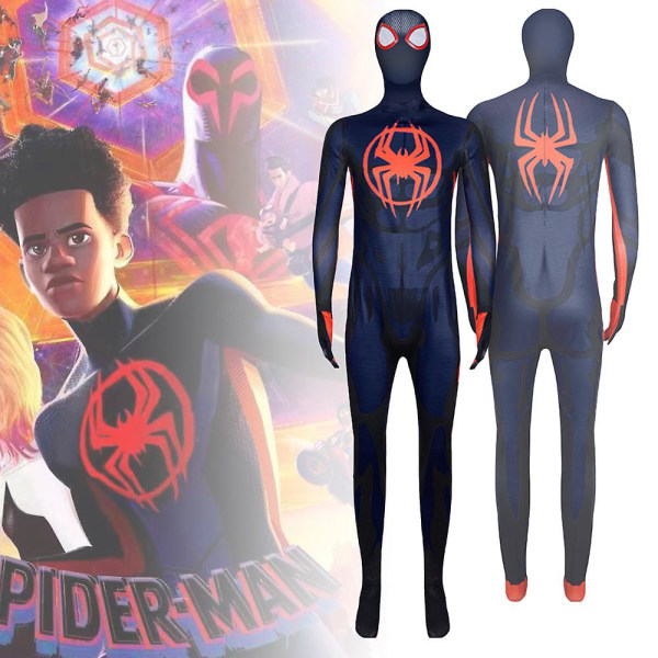 Spider-Man Across The Spider-Verse Cosplay-dräkt för vuxna, Spiderman Miles Morales Jumpsuits Halloween-fest Fancy Dress 180