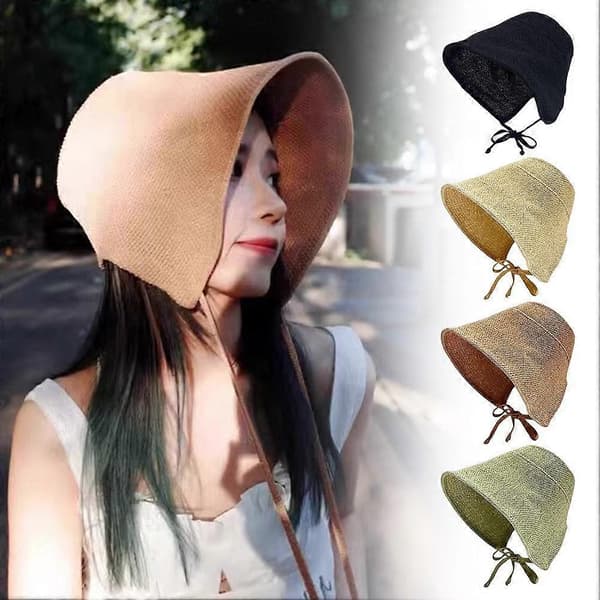 Solhatter i bomull og lin for kvinner Strandlue Cloche Bred brem Stor C8E3 Beige One size