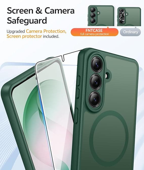 FNTCASE for Samsung Galaxy S26 Plus Case with Screen Protector, MagSafe Compatible, Translucent Matte, Full Camera Protection, Shockproof Green